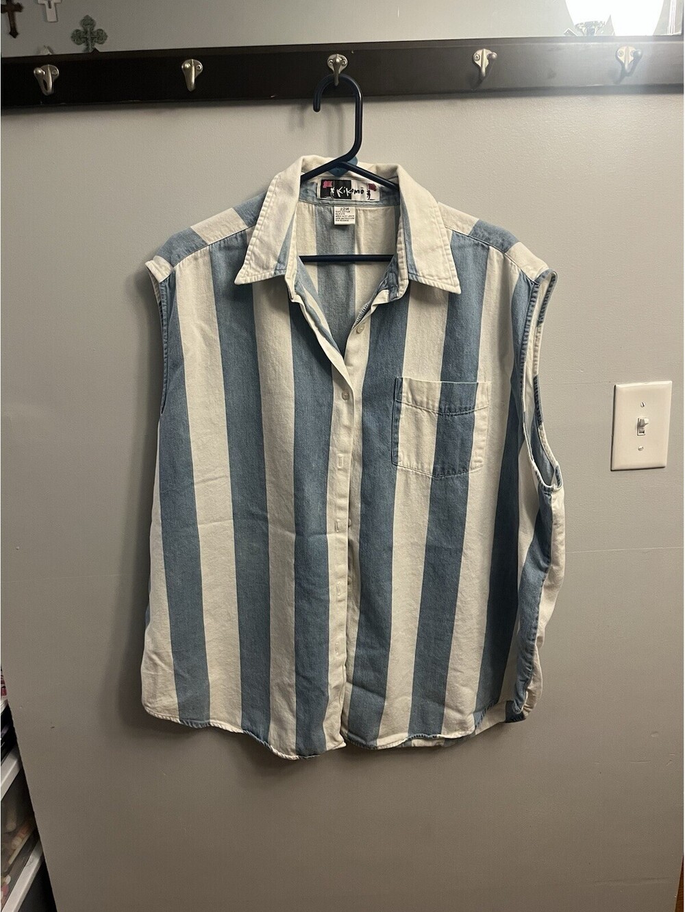 Vintage 90s Kikomo Striped Cotton Sleeveless Button Up Shirt Womens 22W